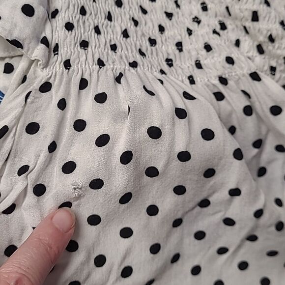 SEEK THE LABEL white polka dot retro ruffle sleeve‎ cropped top blouse M - Picture 10 of 12